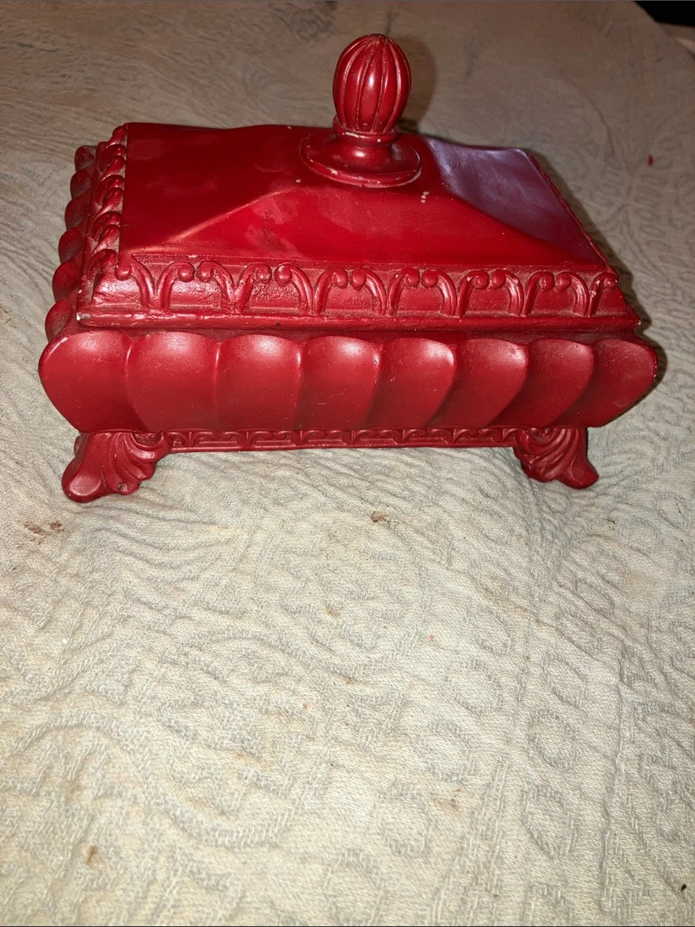 Red Decorative Jewelry Box with Ornate Feet - Unbranded